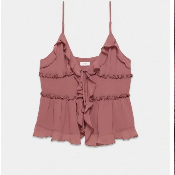 Aritzia Wilfred Amore Cami NWT Dusty Rose Ruffle Tie-Front Chiffon Tank - Picture 5 of 13